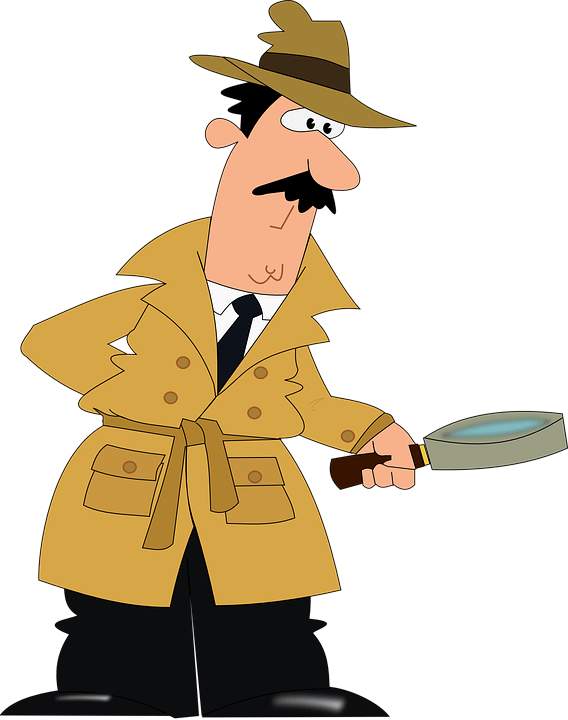 This is a cartoon of an inspector with a magnifying glass