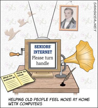 cartoon about internet an website design for elderly people