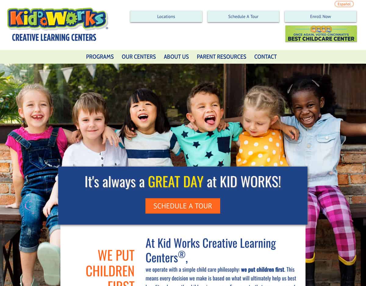 Kid Works Preschool Website Screenshot