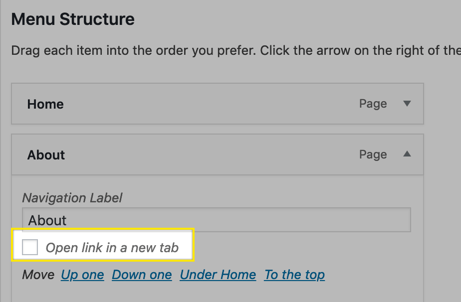 WordPress Link Target in Navigation Menu