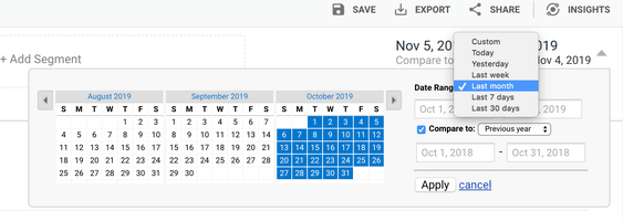 Date Picker in Google Analytics