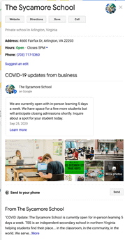 Sycamore School Google My Business description