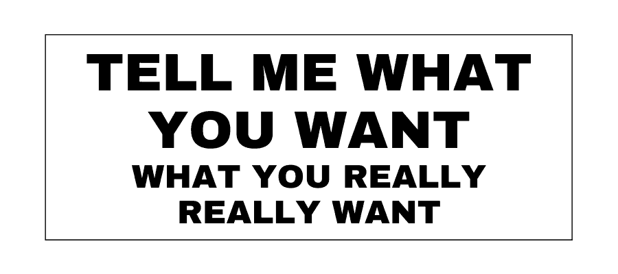 TELL ME WHAT YOU WANT WHAT YOU REALLY REALLY WANT