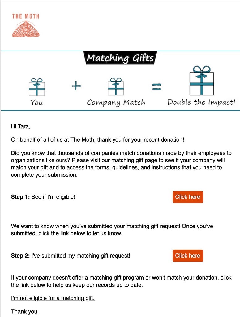 Nonprofit website matching gift email