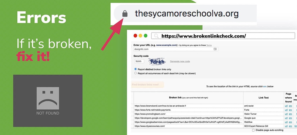 fix broken links on a nonprofit or school website for website performance improvements
