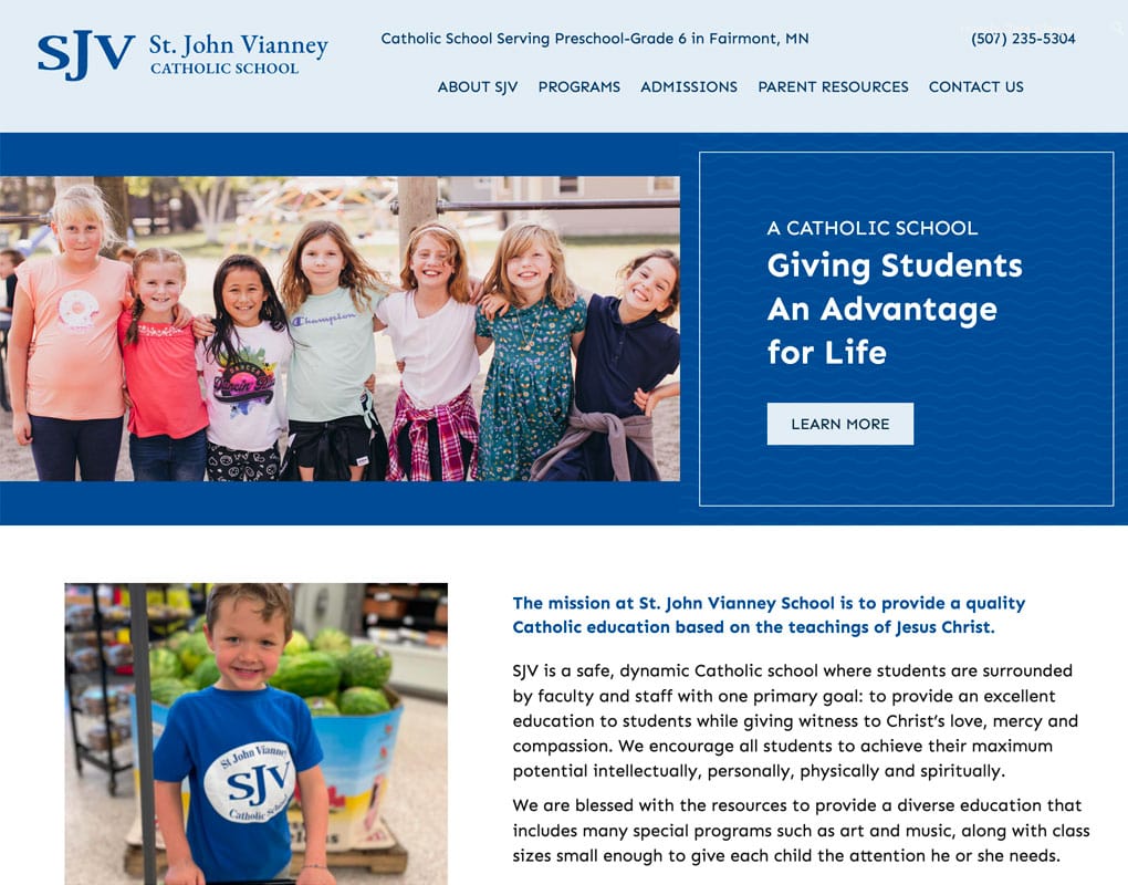 Website for St. John Vianney School and preschool
