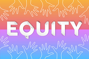 Equity text quote typography sign with people hands raised up together