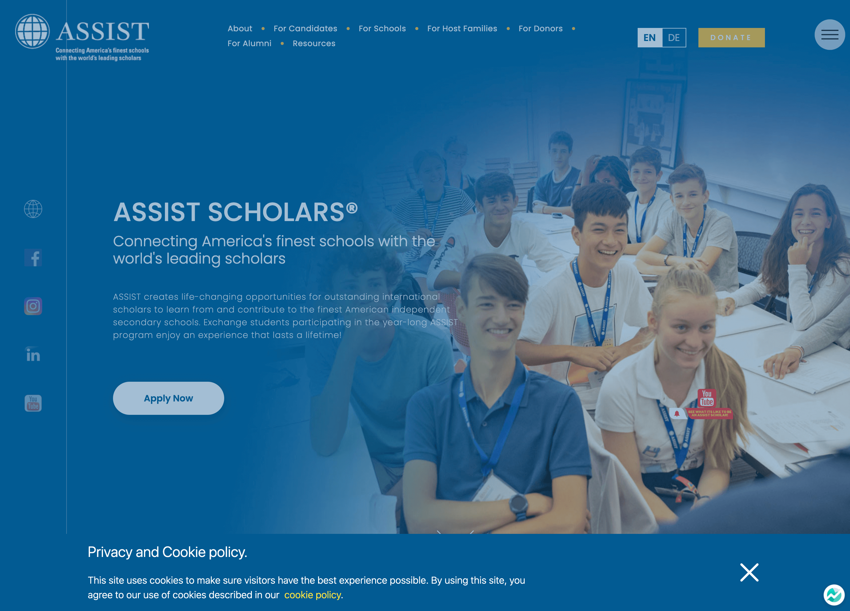 screenshot of former ASSIST Scholars website