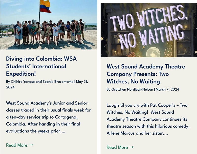 Screenshot of blog posts from Westsound Academy