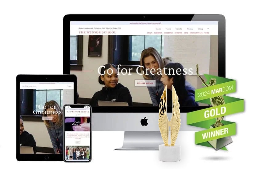Mockup of Winsor School website with gold awards