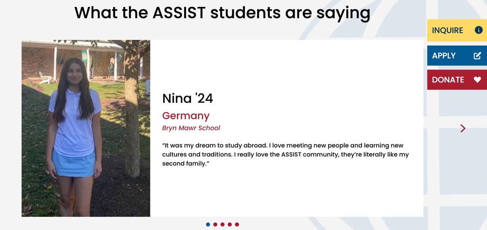 Screenshot of ASSIST Scholars testimonial and CTA