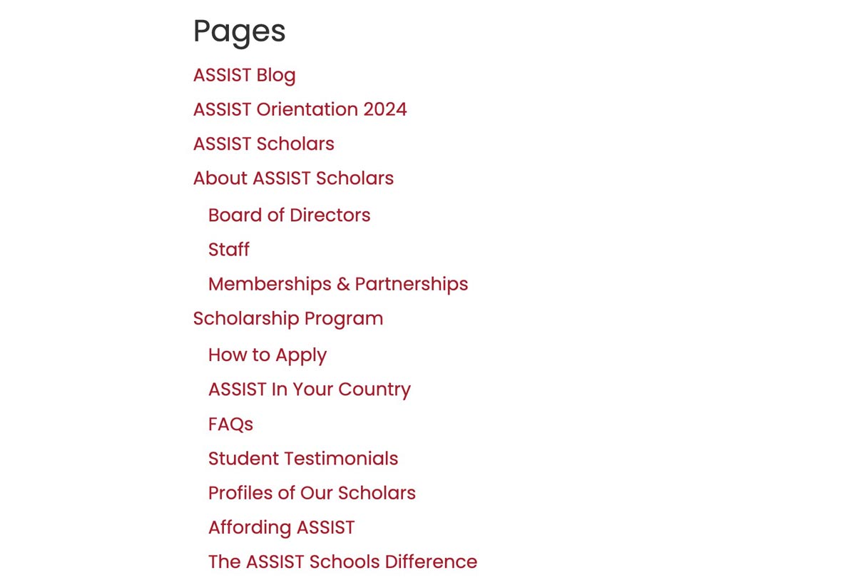 HTML Sitemap from ASSIST Scholars