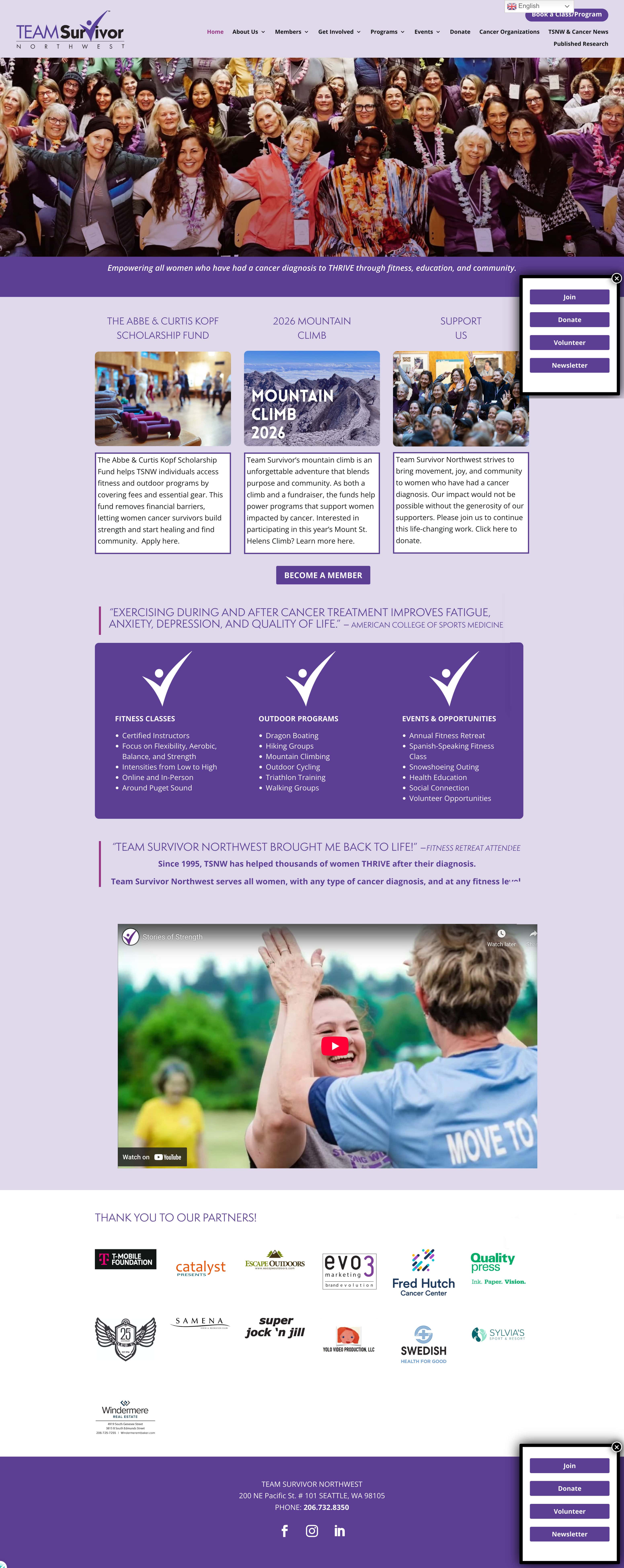 old nonprofit website for Team Survivor NW