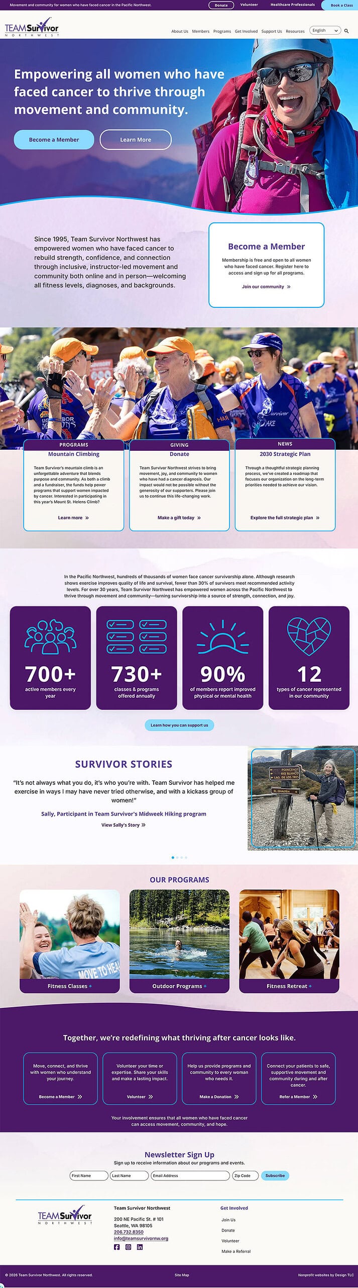 new nonprofit website for Team Survivor NW