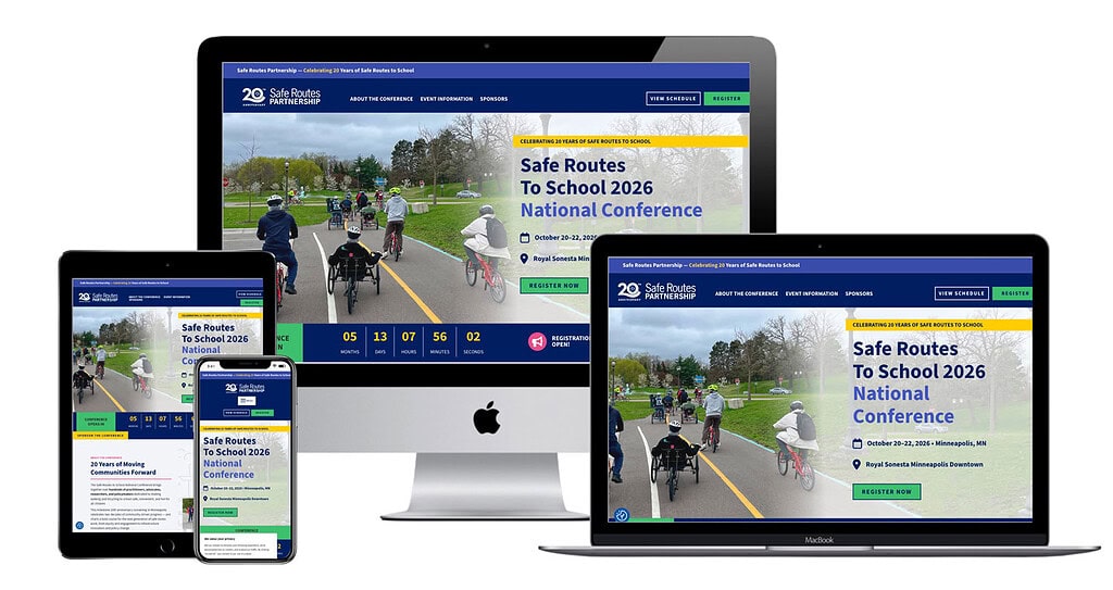 Safe Routes Conference website mockup on different devices