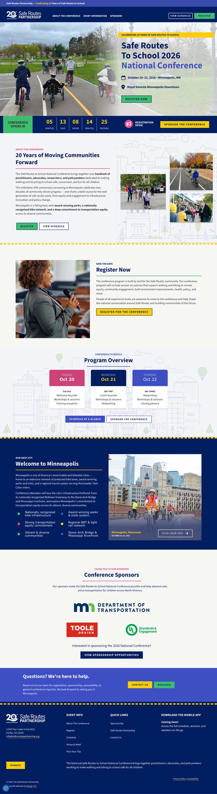 Screenshot of new home page for Safe Routes Conference