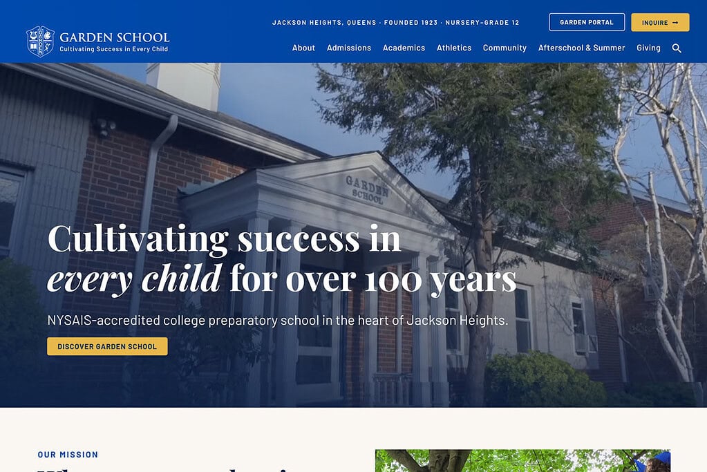 new garden school website home page screenshot