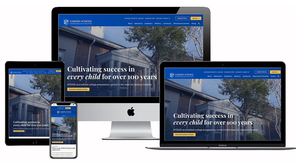 mockup of garden school website on different devices