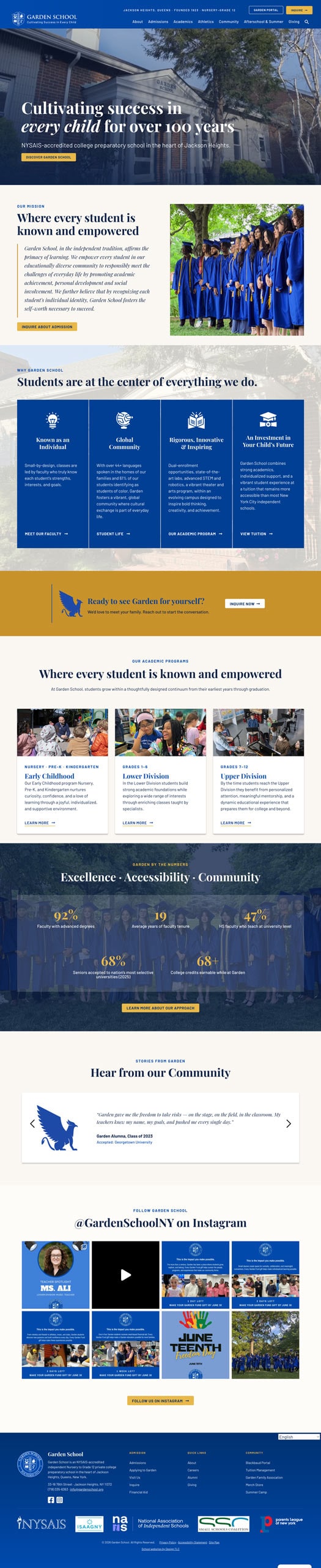 screenshot of new garden school website