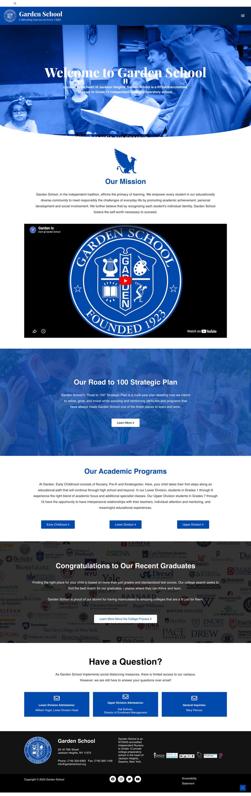 screenshot of old garden school website