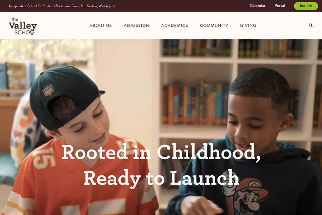The Valley School homepage screenshot